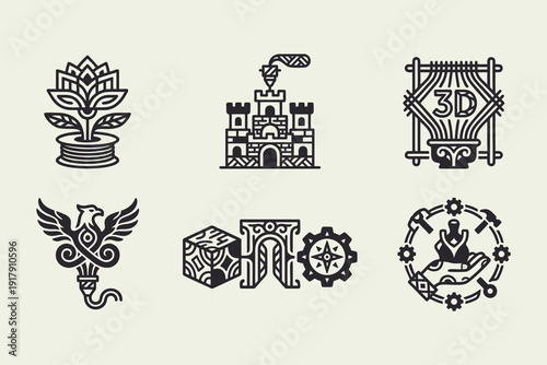 Additive Manufacturing and Design Technology Monoline Logos Set