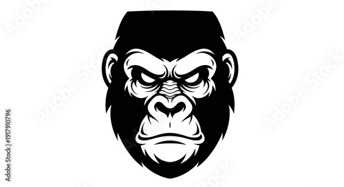 Gorilla Head Illustration Black White Design.