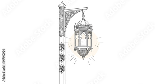 Ornate Lantern Hanging from Decorative Post.