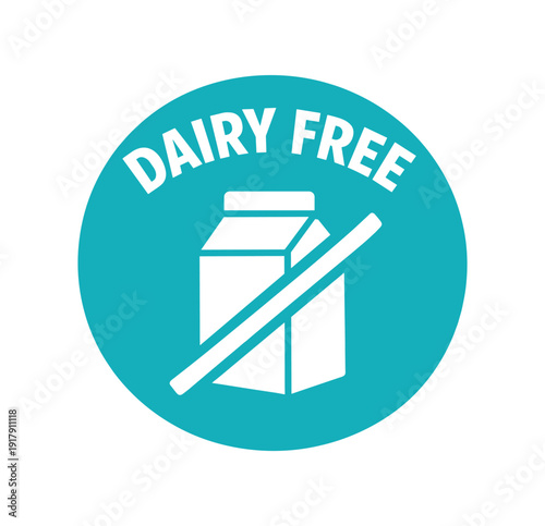 Flat vector badge DAIRY FREE simple white milk carton with slash minimal good look design good for package business info about product
