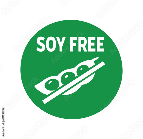 Flat vector badge SOY FREE simple white soybean pod with slash minimal good look design good for package business info about product