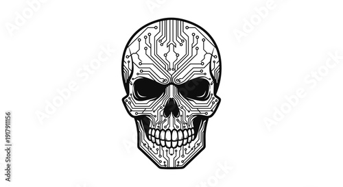 Detailed Black and White Skull Illustration.