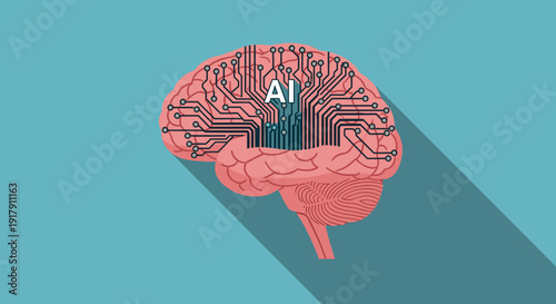 Human Brain with AI Circuitry Inside.