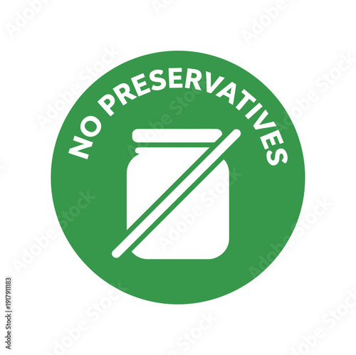 Flat vector badge NO PRESERVATIVES simple white jar with slash minimal good look design good for package business info about product