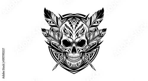 Detailed Skull with Wings and Swords.