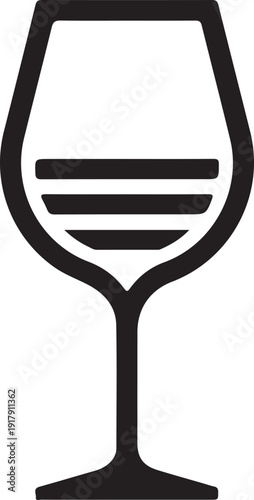 A classic black and white illustration of a wine glass with liquid and bubbles.