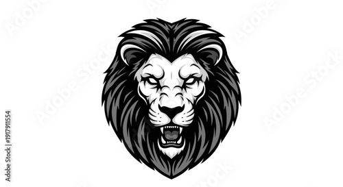 Black and White Lion Head Illustration.