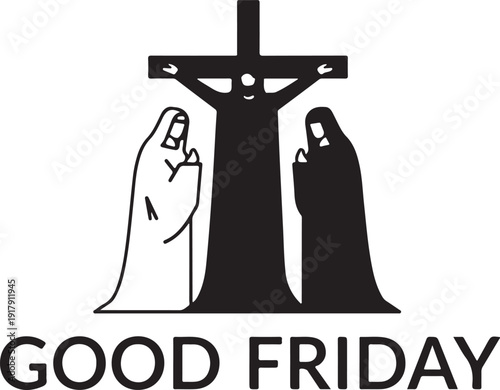 Silhouetted depiction of figures mourning at the crucifixion representing good friday