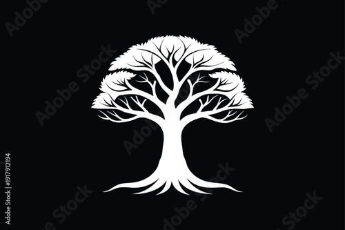 vector tree silhouette, Decorative Tree Logo Style Vector Art, Modern Tree Silhouette Natural Concept Illustration, Environmental Green Tree Flat Vector Graphic