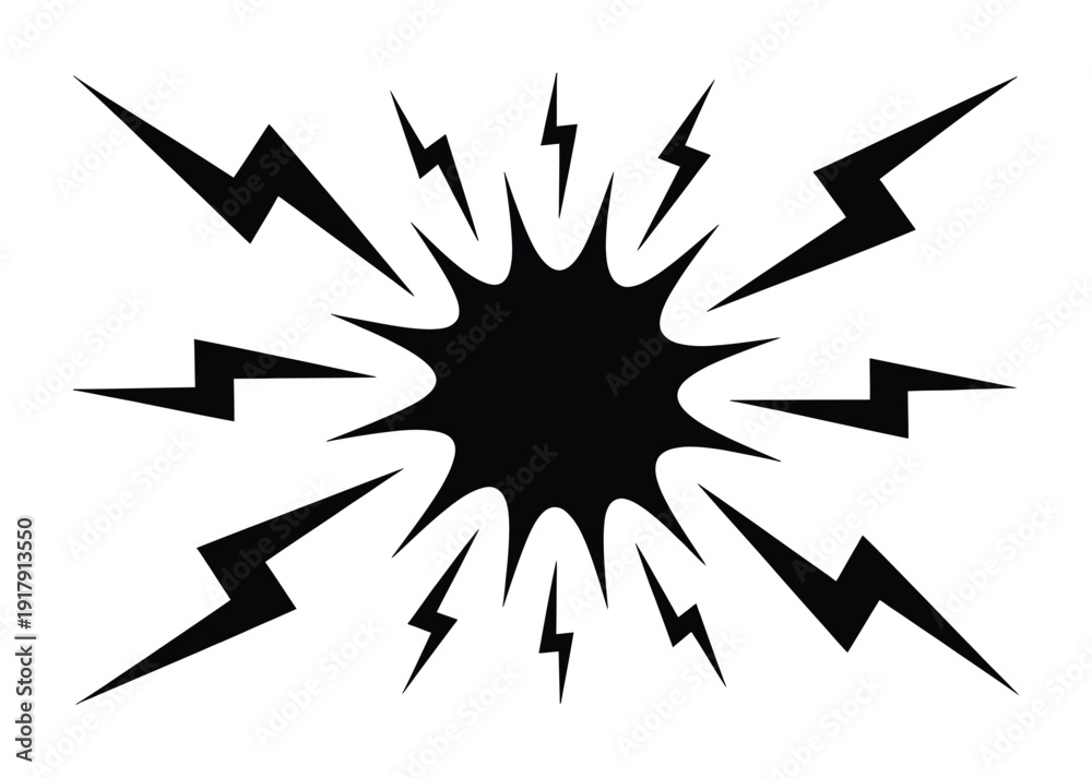 Fototapeta premium Black explosion with lightning bolts emanating from a central burst