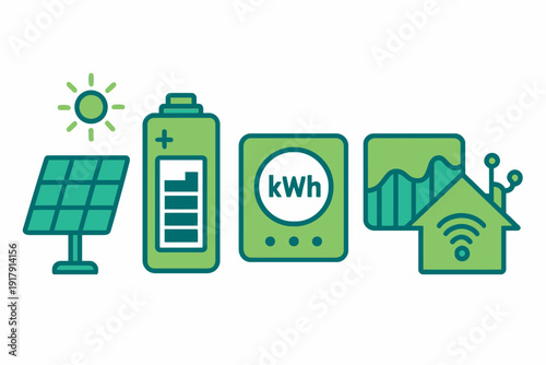 Renewable Energy System with Solar Panel Battery Meter and Smart Home.