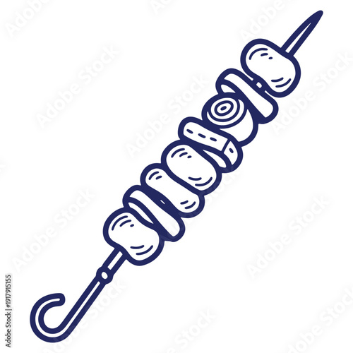 Delicious kebab skewer illustration featuring grilled meat and vegetables showcasing culinary art and traditional cooking on a white background