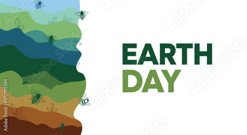 Earth Day environmental icon, layered earth illustration with green and brown strata, eco-friendly symbol.
