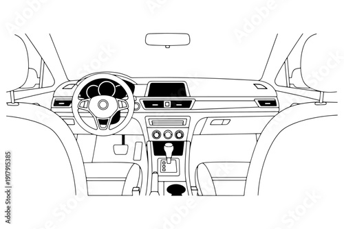 Car Interior Dashboard Simple Shapes Vector Illustration