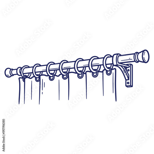 Doodle Style Curtain Rod Illustration with Rings and Fabric Panels Enhancing Home Decor and Interior Design