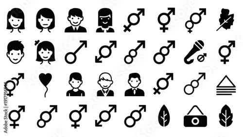 Vector Icon Sheet Featuring Gender Symbols and User Avatars in Modern Flat Design