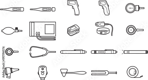 A comprehensive illustration of diverse medical tools and equipment in a clean, minimalist design. Explore the precision of healthcare through this artistic presentation.