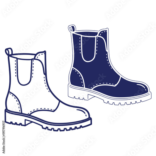 Elegant Chelsea Boots in Blue and White Illustration Style Fashion Footwear Concept Minimalist Design