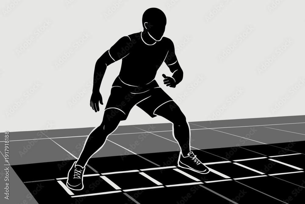 Obraz premium Agility Ladder Drill Athlete Enhancing Speed and Coordination.
