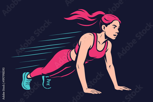 Dynamic Woman in PushUp Position Fitness and Determination.