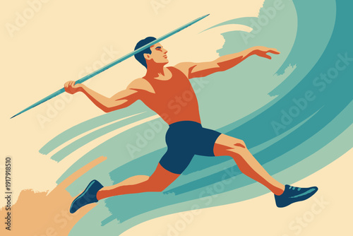 Javelin Thrower in Action A Dynamic Sports Illustration.