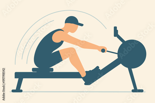 Man Exercising on Rowing Machine for Fitness and Strength Training.