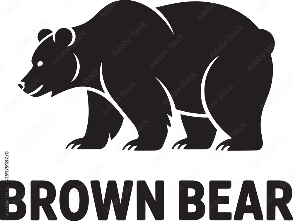 Obraz premium Brown bear animal silhouette walking on ground, graphic vector illustration on transparent background