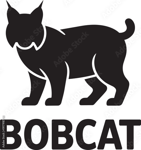Alert bobcat silhouette standing with tufted ears on checkered background, wild feline