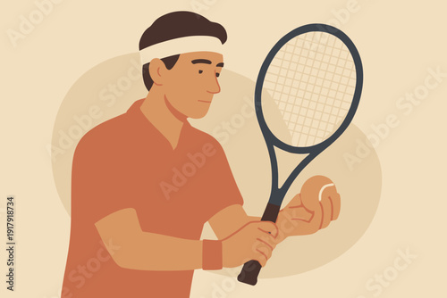 Tennis player preparing to serve with focus and determination.