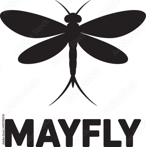 Black silhouette of mayfly insect on transparent background isolated graphic design element