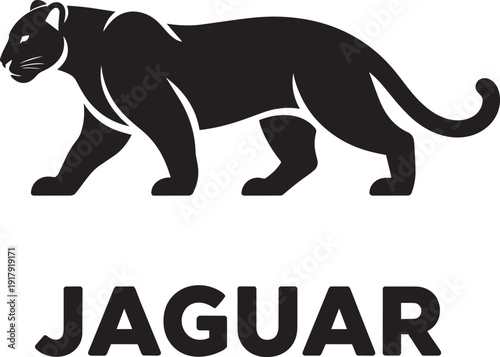Jaguar silhouette logo design with minimalist black lines representing strength and wild power