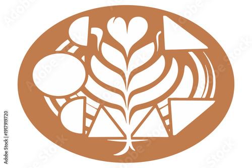 Close Up Latte Art Coffee Simple Shapes Vector Illustration