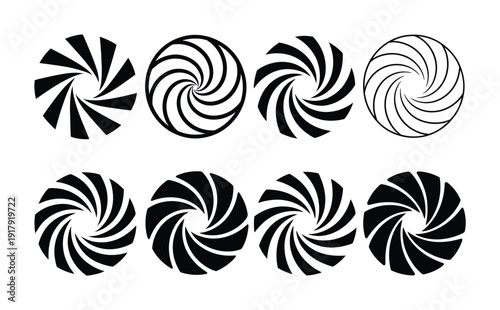 Collection of abstract circular vortex and aperture-like