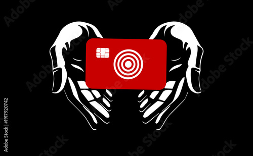 Bank card in hand. Save money. hand drawing. Not AI, Vector illustration