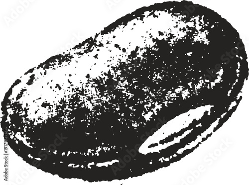Close up black and white illustration of a single kidney bean with detailed texture