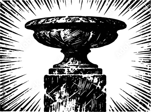 Antique stone pedestal with a wide shallow bowl, vintage monochrome engraving illustration