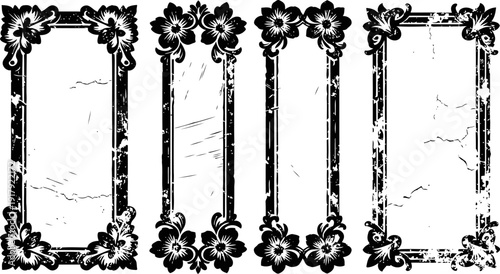 Vintage floral decorative rectangular frames set with grunge texture design elements