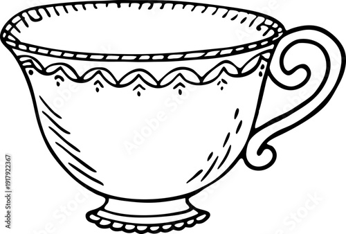 Elegant vintage teacup with intricate decorative patterns and ornate handle design