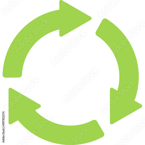 Green recycling arrows circle icon representing waste management circular economy and environmental sustainability lifestyle practices