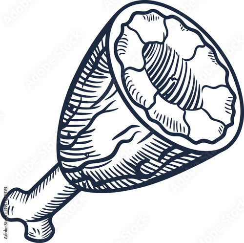 hand drawn ham leg with bone detailed sketch vintage meat cut illustration for food design