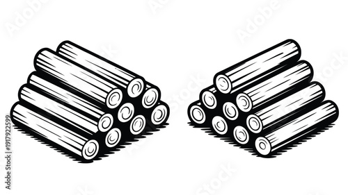 Two Piles of Stacked Logs, Black and White