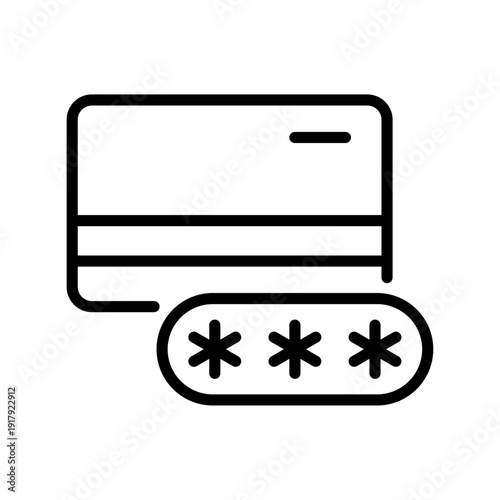 Password credit card line icon. Pin code black sign. Protection, security, privacy, payment, money, finance, bank concept. Vector illustration. Isolated on a white background. Flat design.