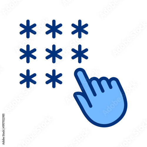 Enter password line icon. Pin code blue symbol. Hand click, clicking sign. Protection, security, privacy concept. Vector illustration. Flat design. Isolated on a white background. Editable stroke. 