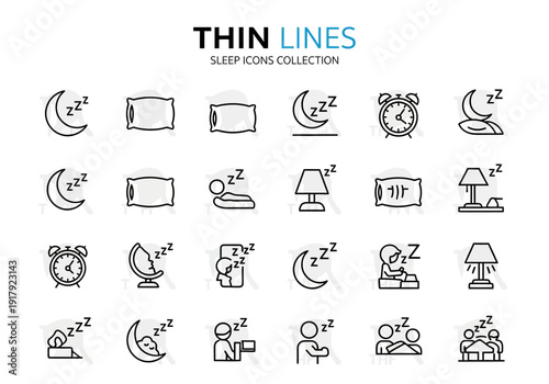 Collection of thin line sleep icons in minimalist style