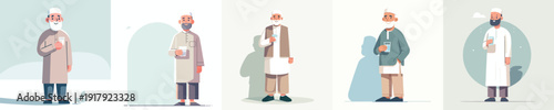 vector of a muslim grandpa holding a glass of water to break the fast