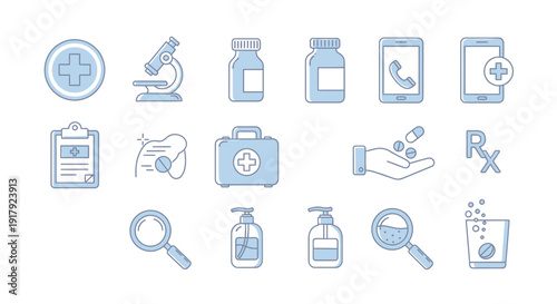 Medical icons set including healthcare and medicine symbols.