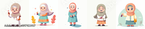 vector of a little Muslim girl holding dates to break the fast