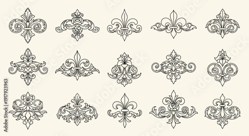 Collection of Elegant Fleur-de-lis and Floral Design Elements.