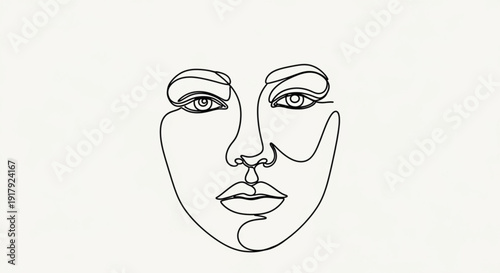 Minimalist line drawing of a woman's face with one continuous line art on white background