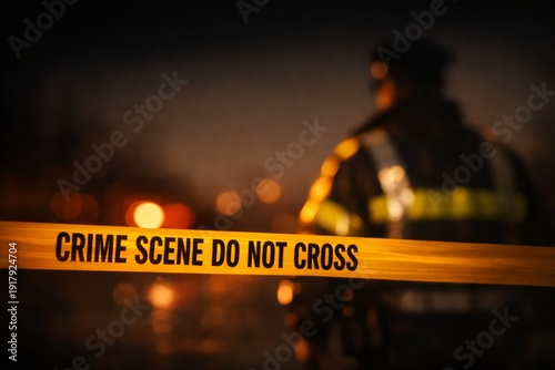 Wallpaper Mural Crime Scene Investigation: Police Officer Secures the Area with Caution Tape Torontodigital.ca